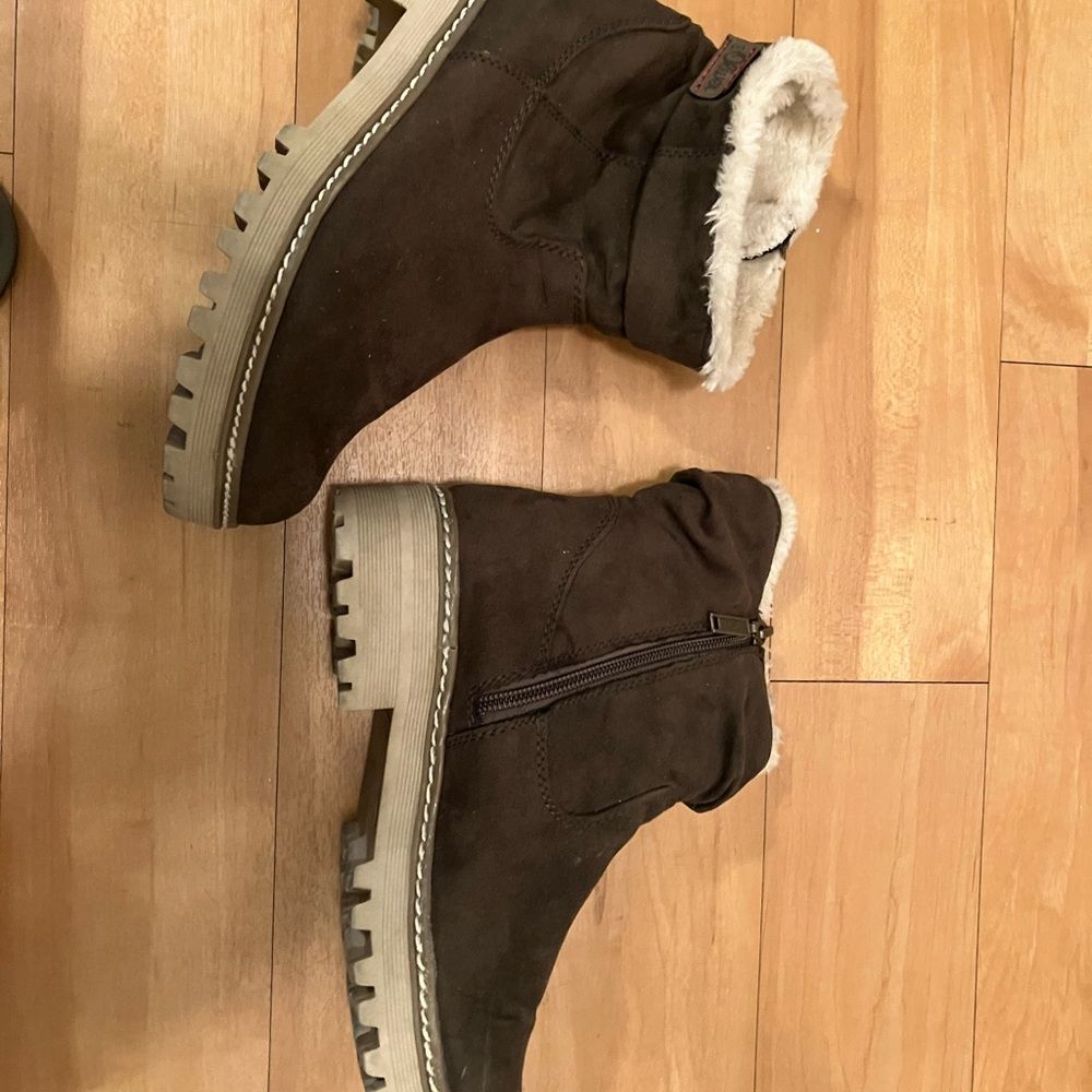 S. Oliver Khaki Color Leather Suede Boots with Shearling Lining Size 37 - Picture 7 of 8